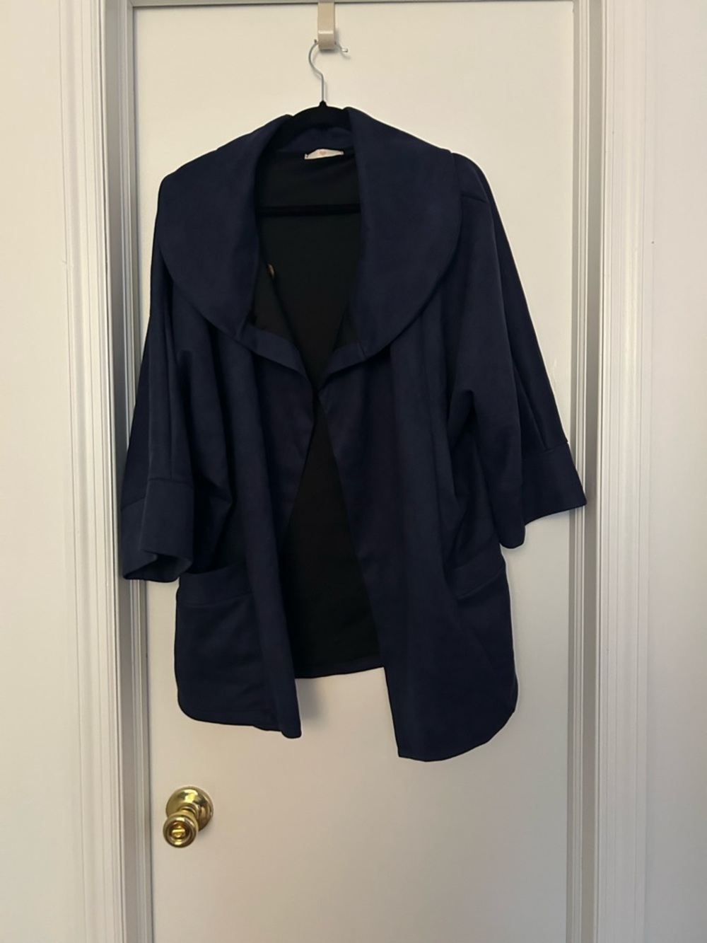 Navy Open-Front Women's Jacket with Shawl Collar